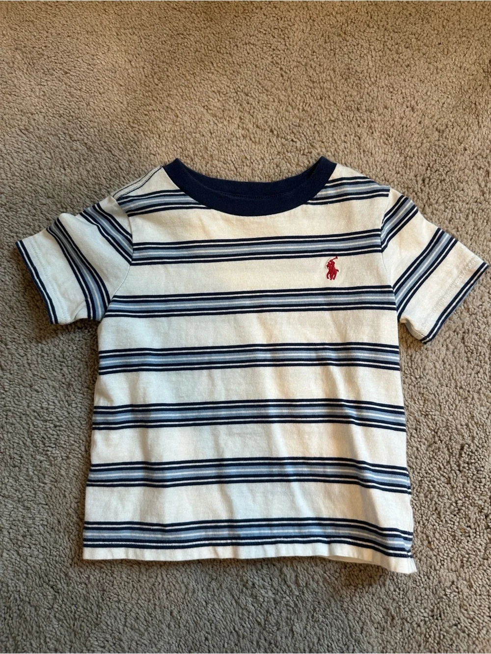 Worn once - 18M Ralph Lauren Navy & White Stripes Crewneck Tee
